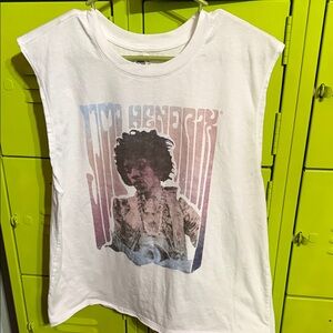 White Graphic Muscle Tee - Jimi Hendrix Print